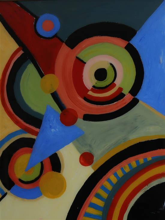 A modern abstract reverse painting on glass